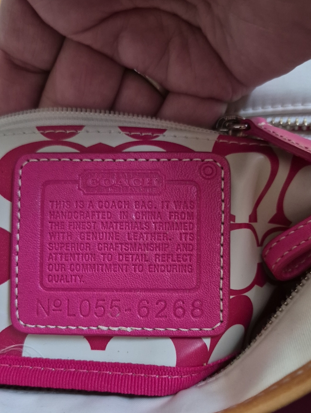 COACH Vintage Y2K Hamptons Weekend Mini Tote.  White With Pink Stripes. - Picture 7 of 9